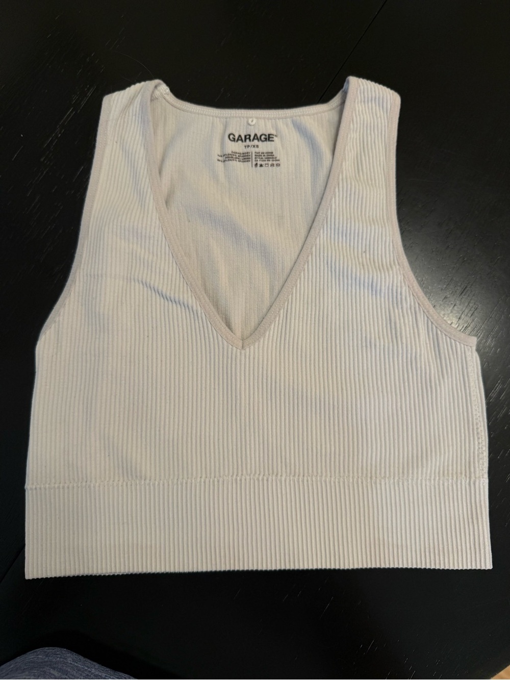 GARAGE women’s ribbed V-neck cropped stretch tank top beige xs